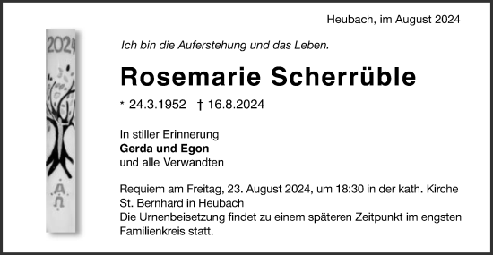 Traueranzeige von Rosemarie Scherrüble von Gmünder Tagespost