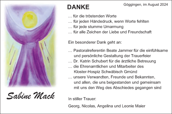 Traueranzeige von Sabine Mack von Gmünder Tagespost