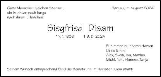 Traueranzeige von Siegfried Disam von Gmünder Tagespost