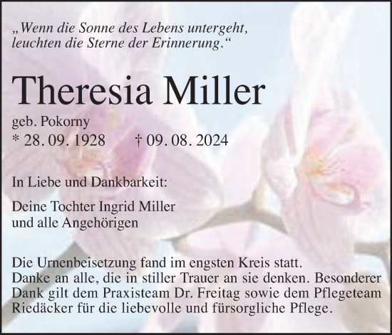 Traueranzeige von Theresia Miller von Gmünder Tagespost