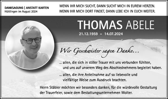 Traueranzeige von Thomas Abele von Schwäbische Post