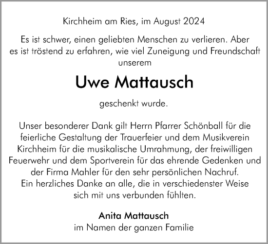 Traueranzeige von Uwe Mattausch von Schwäbische Post
