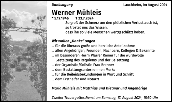 Traueranzeige von Werner Mühleis von Schwäbische Post