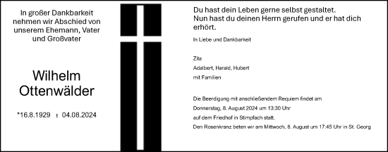 Traueranzeige von Wilhelm Ottenwälder von Schwäbische Post