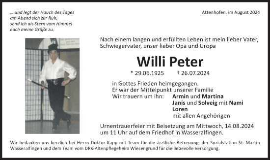 Traueranzeige von Willi Peter von Schwäbische Post