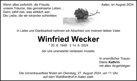 Traueranzeige von Winfried Wecker von Schwäbische Post