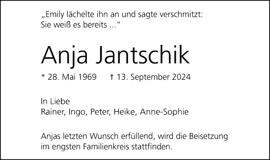 Traueranzeige von Anja Jantschik 