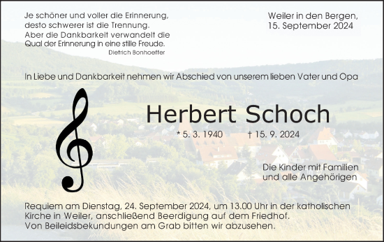 Traueranzeige von Herbert Schoch von Gmünder Tagespost