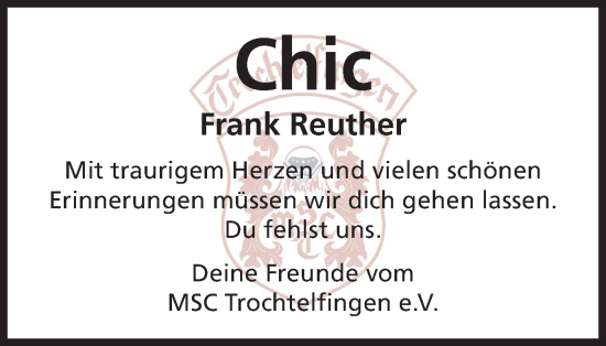 Traueranzeige von Frank Reuther von Schwäbische Post