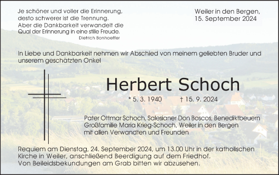 Traueranzeige von Herbert Schoch von Gmünder Tagespost