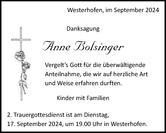 Traueranzeige von Anne Bolsinger von Schwäbische Post