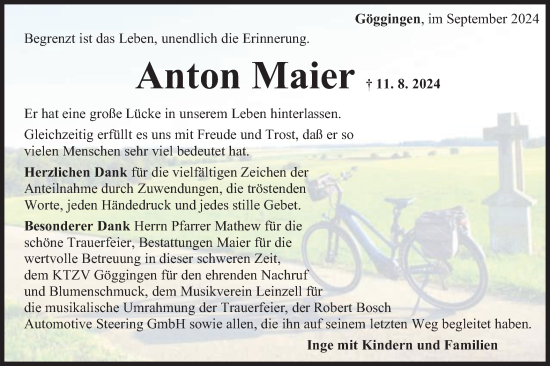 Traueranzeige von Anton Maier von Gmünder Tagespost