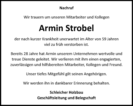 Traueranzeige von Armin Strobel von Gmünder Tagespost