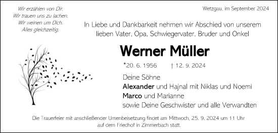Traueranzeige von Werner Müller von OstalbTrauer