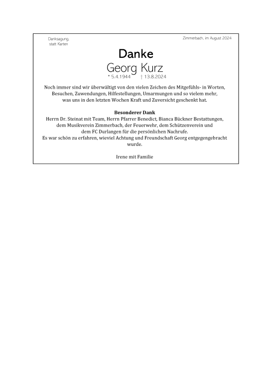 Traueranzeige von Georg Kurz von Gmünder Tagespost