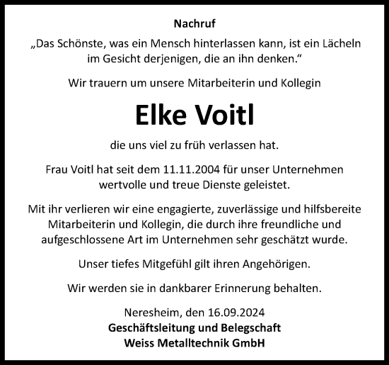 Traueranzeige von Elke Voitl von Schwäbische Post
