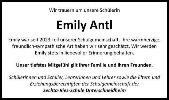 Traueranzeige von Emily Antl von Schwäbische Post