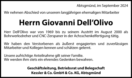 Traueranzeige von Giovanni Dell Olivo von Schwäbische Post