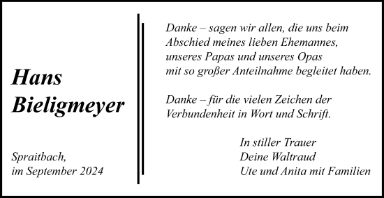 Traueranzeige von Hans Bieligmeyer von Gmünder Tagespost