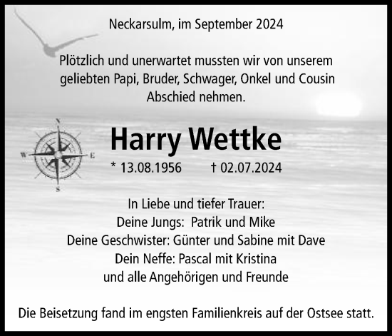 Traueranzeige von Harry Wettke von Gmünder Tagespost