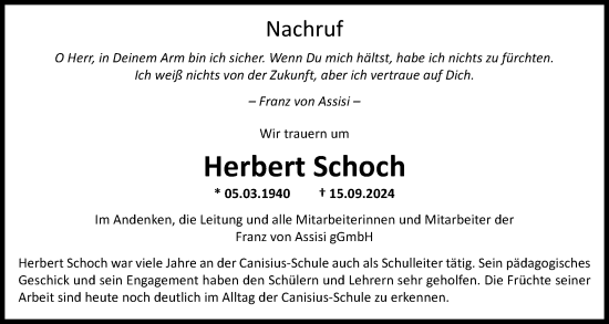 Traueranzeige von Herbert Schoch von Gmünder Tagespost