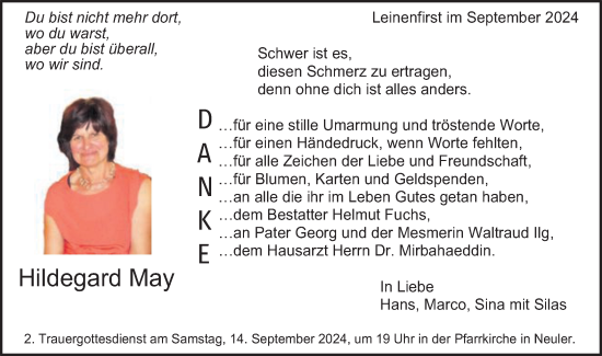 Traueranzeige von Hildegard May von Schwäbische Post