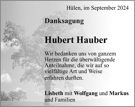 Traueranzeige von Hubert Hauber von Schwäbische Post