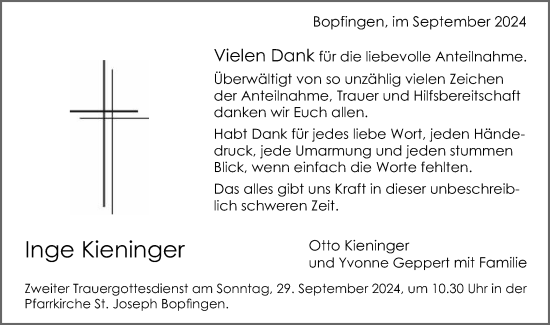 Traueranzeige von Inge Kieninger von Schwäbische Post