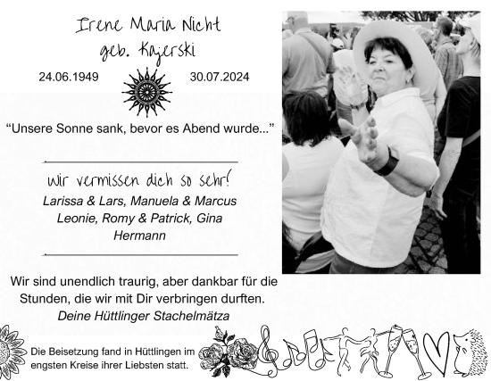 Traueranzeige von Irene Maria Nicht von Schwäbische Post