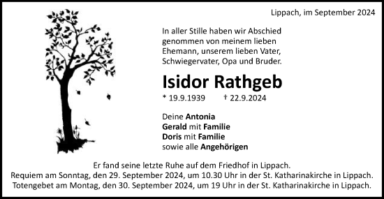 Traueranzeige von Isidor Rathgeb von Schwäbische Post
