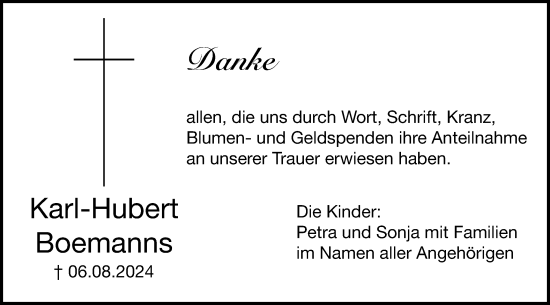Traueranzeige von Karl-Hubert Boemanns von Schwäbische Post