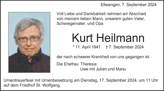 Traueranzeige von Kurt Heilmann von Schwäbische Post