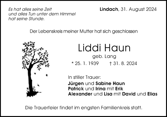 Traueranzeige von Liddi Haun von Gmünder Tagespost