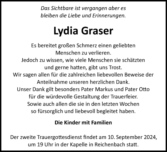 Traueranzeige von Lydia Graser von Schwäbische Post