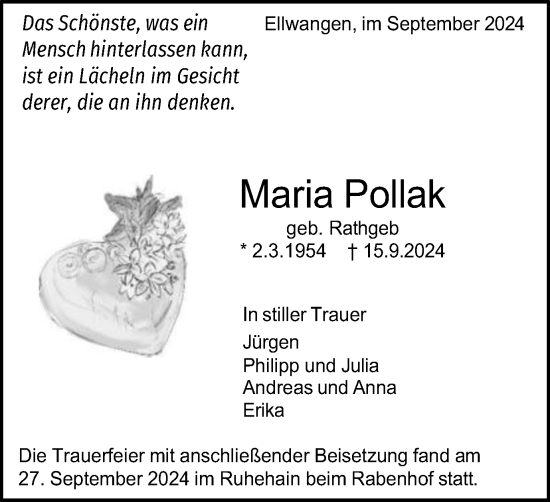 Traueranzeige von Maria Pollak von Schwäbische Post