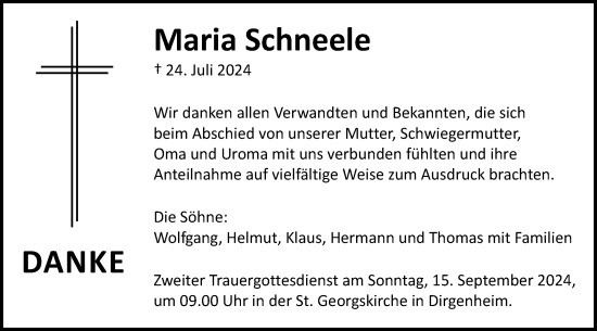 Traueranzeige von Maria Schneele von Schwäbische Post