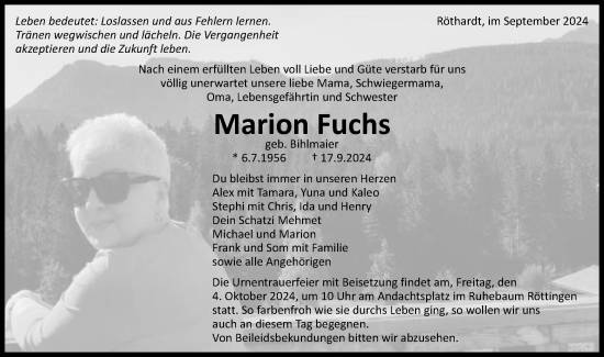 Traueranzeige von Marion Fuchs von Schwäbische Post