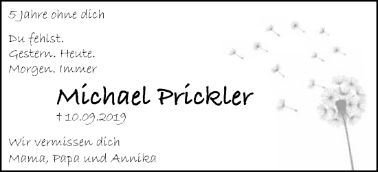 Traueranzeige von Michael Prickler von Schwäbische Post