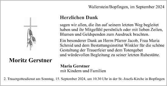 Traueranzeige von Moritz Gerstner von Schwäbische Post