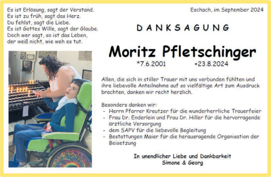 Traueranzeige von Moritz Pfletschinger von Schwäbische Post