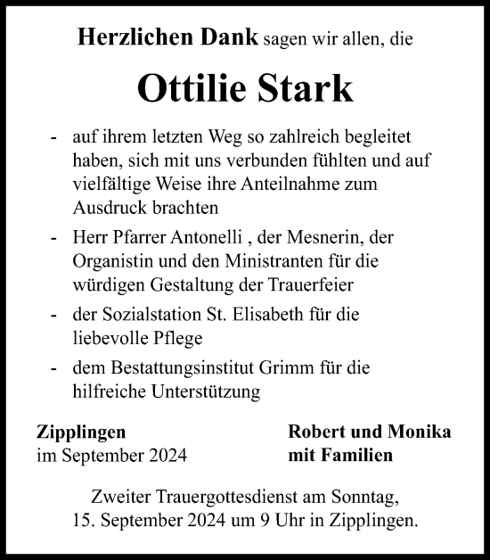 Traueranzeige von Ottilie Stark von Schwäbische Post