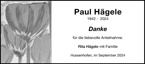 Traueranzeige von Paul Hägele von Gmünder Tagespost