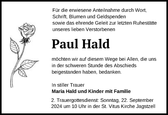 Traueranzeige von Paul Hald von Schwäbische Post
