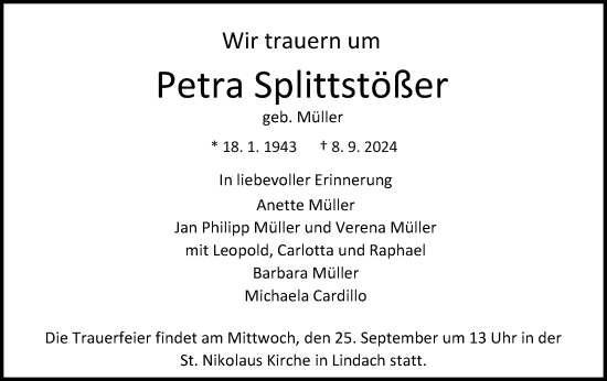 Traueranzeige von Petra Splittstößer von Gmünder Tagespost
