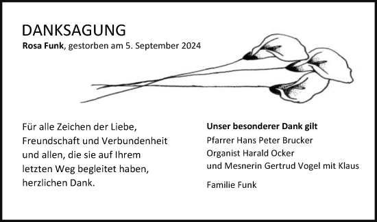 Traueranzeige von Rosa Funk von Gmünder Tagespost