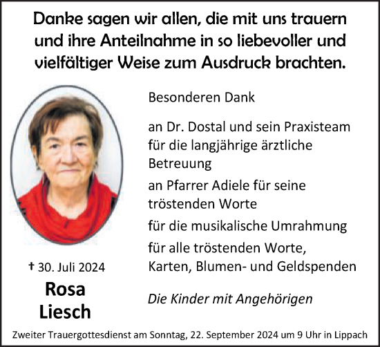 Traueranzeige von Rosa Liesch von Schwäbische Post