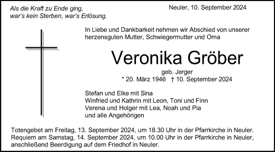 Traueranzeige von Veronika Gröber von Schwäbische Post