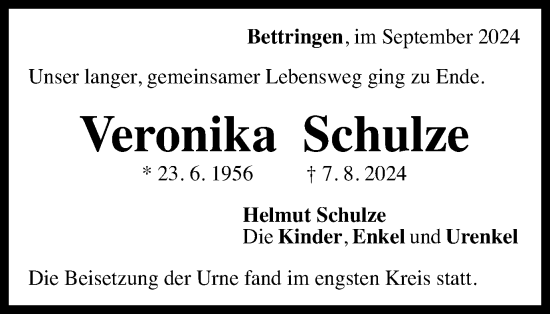 Traueranzeige von Veronika Schulze von Gmünder Tagespost