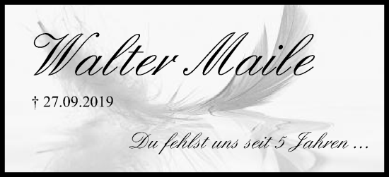 Traueranzeige von Walter Maile von Schwäbische Post