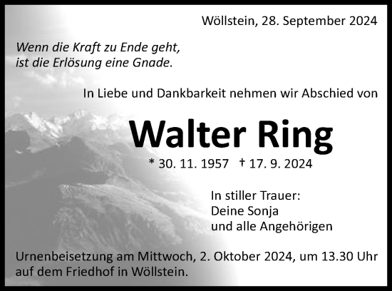Traueranzeige von Walter Ring von Schwäbische Post